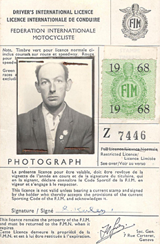 Racing licence of Bob Kewley